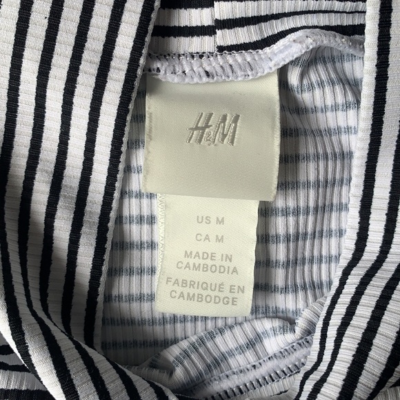 H&M | Black & White Striped Mock Neck Bodysuit M - Picture 8 of 10